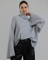 Ribbed Roll Neck Sweater | Light Grey