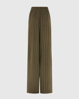 Zoe Pinstripe Elastic High Waist Satin Trousers | Khaki