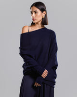 Asymmetric Draped | Navy | Seamless Knit