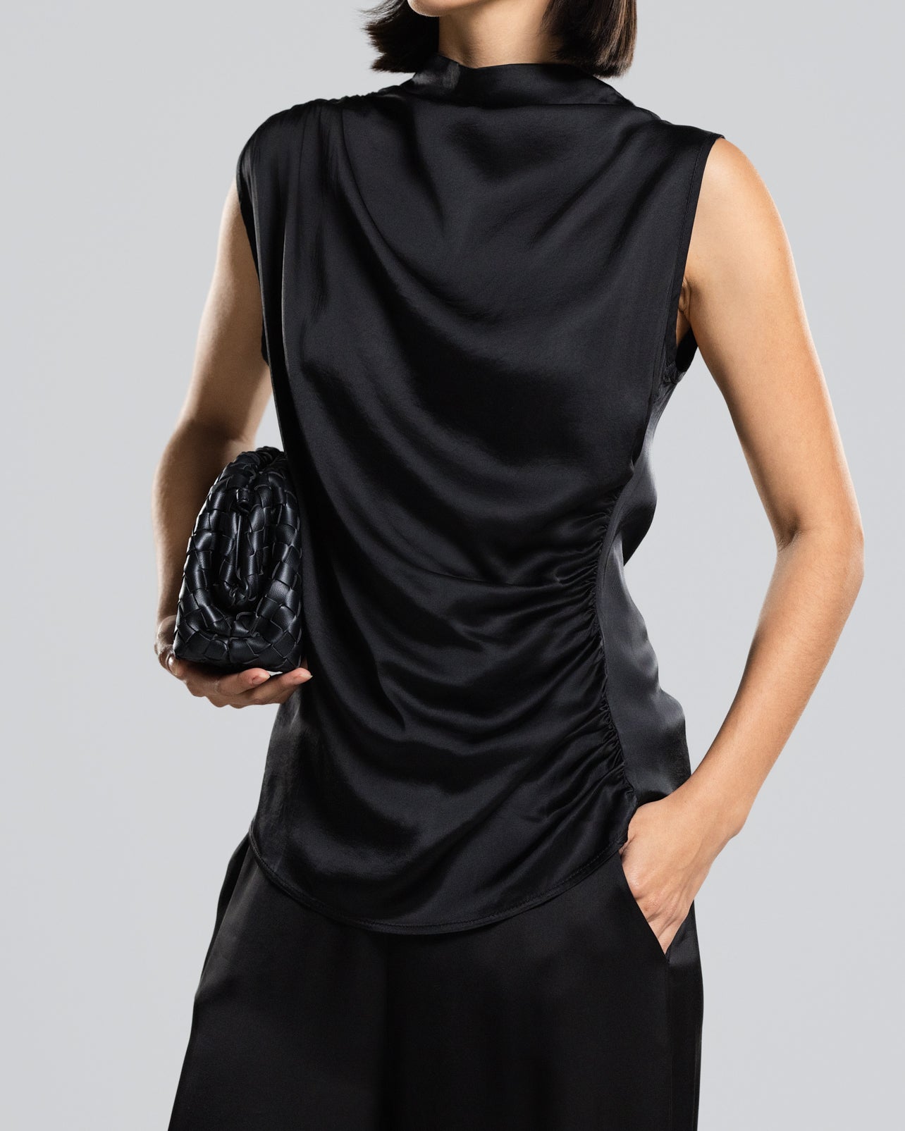 Allegra Draped Satin Sleeveless Top Black JAKI allegra-draped-satin-sleeveless-top-black-jaki