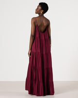 Noelle Strappy Tiered Satin Maxi Dress | Dark Cherry