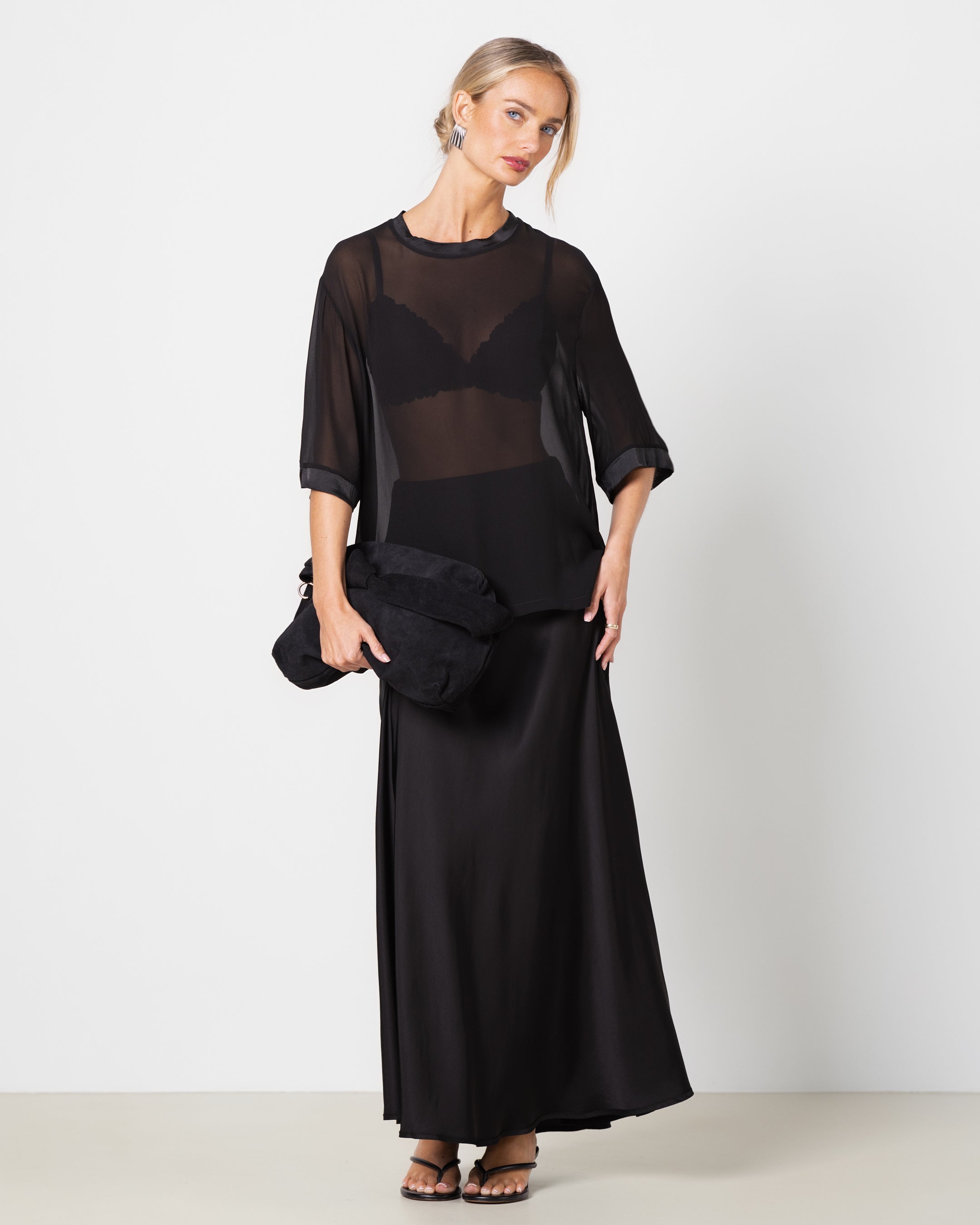 Zadie Sheer Satin Trim Top | Chocolate Brown
