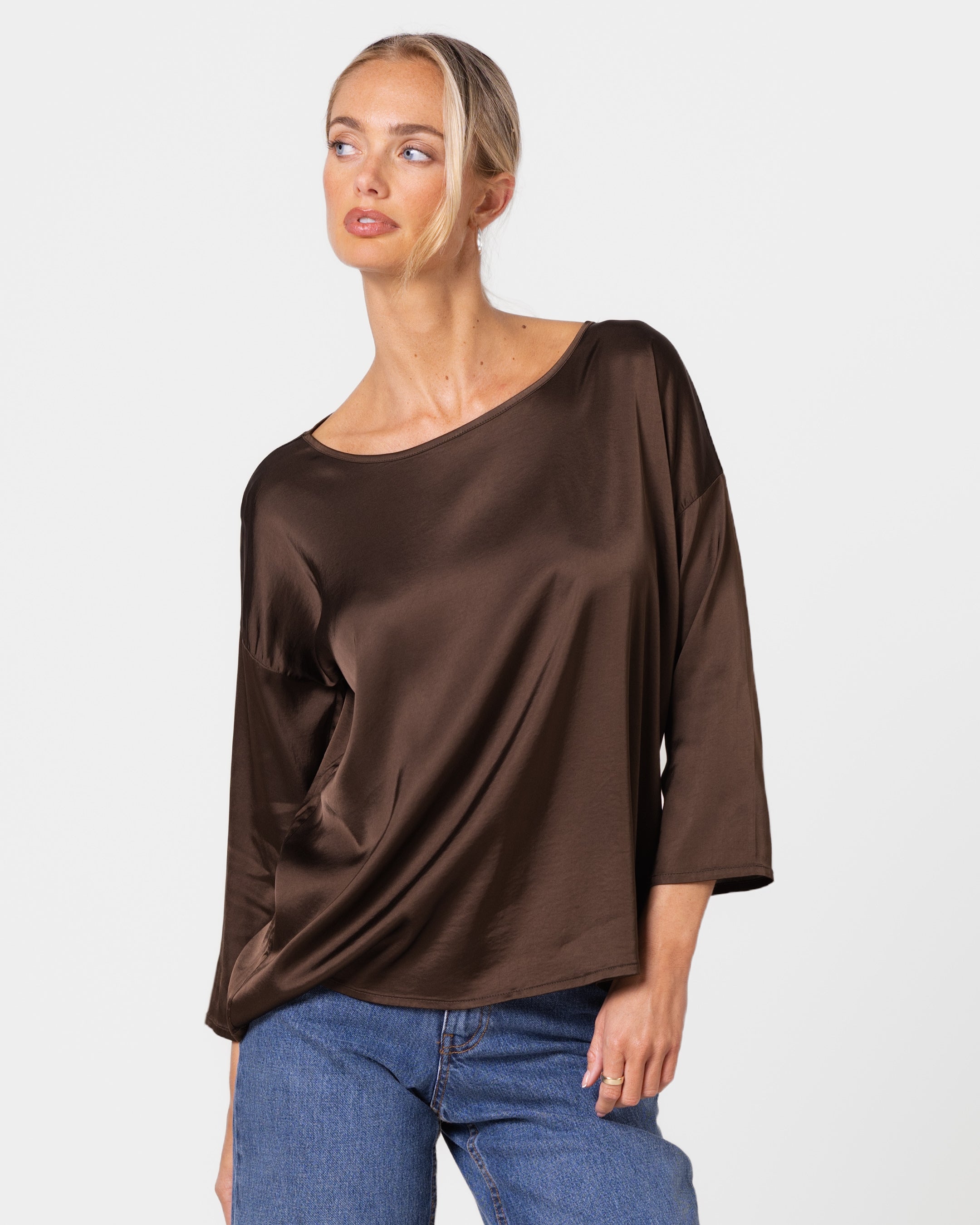 Georgiana Lightweight Satin Top | Black