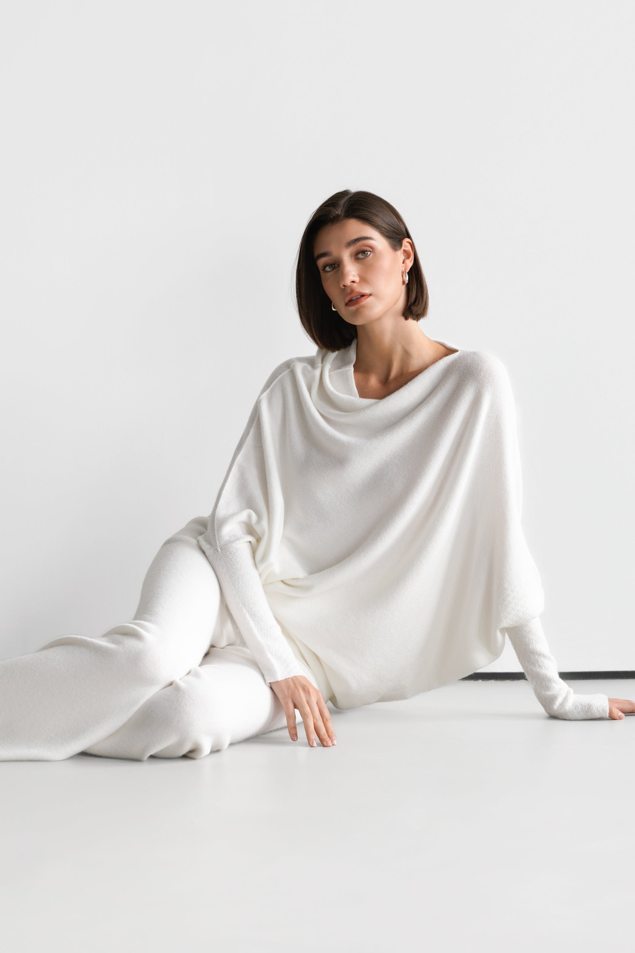 Asymmetric Draped | Ivory | Seamless Knit – JAKI