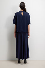 Mila Back Slit Satin Top | Navy