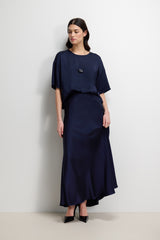 Mila Back Slit Satin Top | Navy