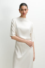 Genevieve Back Tie Satin Top | Ivory