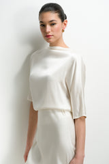 Genevieve Back Tie Satin Top | Ivory