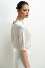 Genevieve Back Tie Satin Top | Ivory