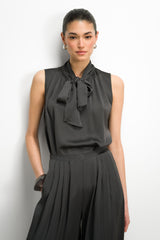 Lyanne Bow Neck Tie Satin Blouse | Anthracite