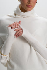 Asymmetric Draped Roll Neck | Ivory | Seamless Knit