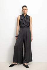 Lyanne Bow Neck Tie Satin Blouse | Anthracite