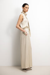 Arden Pleated Elastic Waist Satin Trousers | Honey