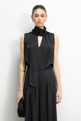 Lyanne Bow Neck Tie Satin Blouse | Black