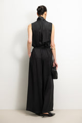 Lyanne Bow Neck Tie Satin Blouse | Black