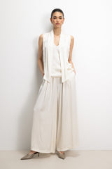 Lyanne Bow Neck Tie Satin Blouse | Ivory