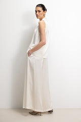 Lyanne Bow Neck Tie Satin Blouse | Ivory