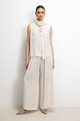 Lyanne Bow Neck Tie Satin Blouse | Ivory