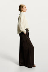 Claudia Elastic Waist Satin Trousers | Espresso Brown