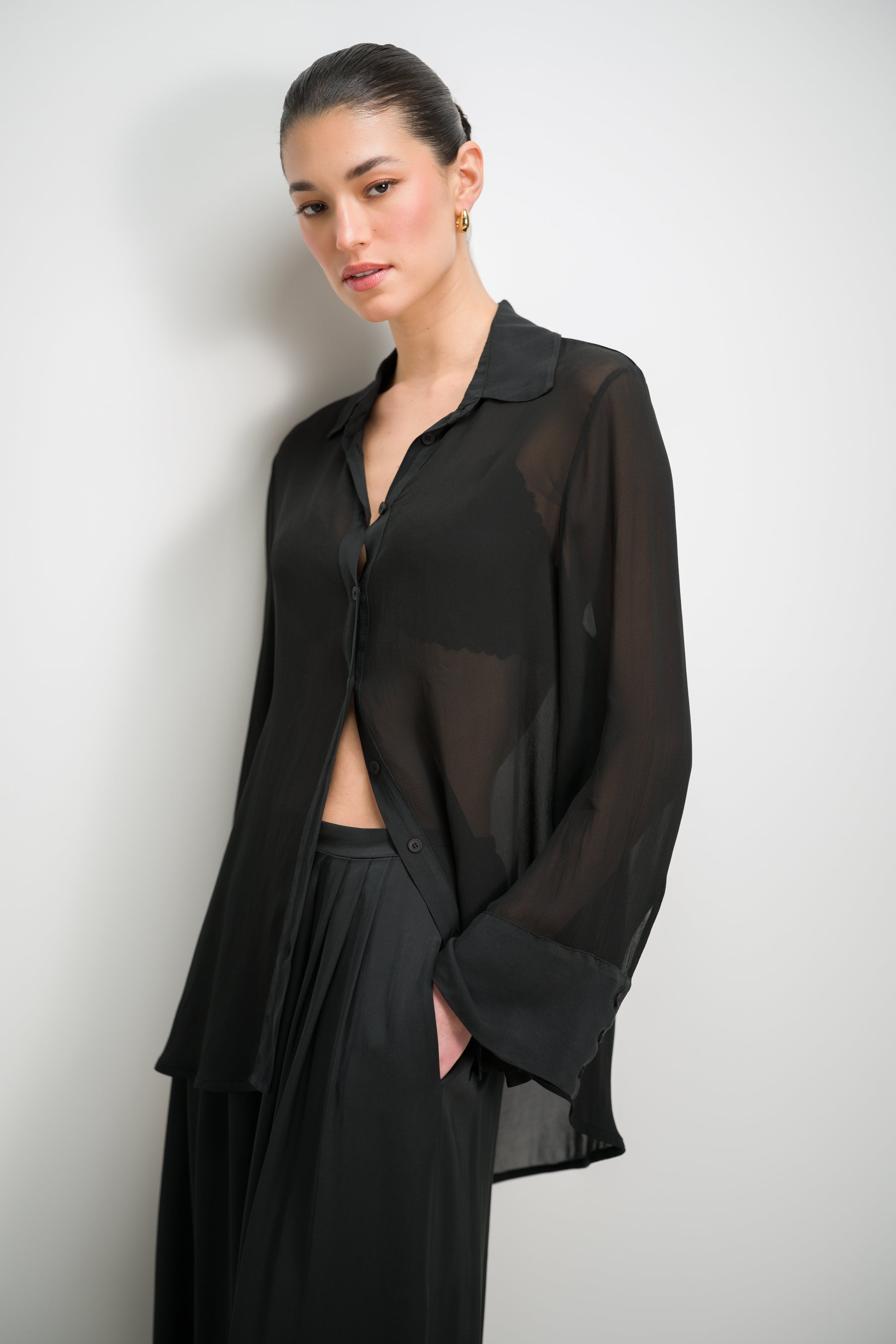 Francesca Sheer Shirt | Black – JAKI