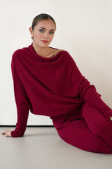 Asymmetric Draped | Carmine Red | Seamless Knit