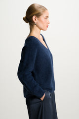 Vera V Neck Sweater | Navy | Alpaca Blend
