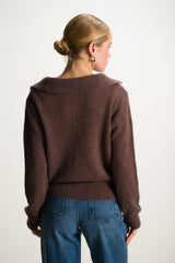Noor Open Neck Sweater | Chocolate Brown | Alpaca Blend