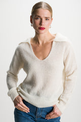Noor Open Neck Sweater | Ivory | Alpaca Blend