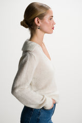 Noor Open Neck Sweater | Ivory | Alpaca Blend
