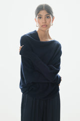 Asymmetric Draped | Navy | Seamless Knit