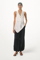 Les Asymmetric Cowl Neck Satin Top | Ivory