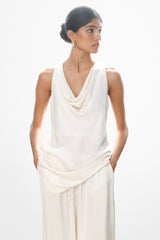 Les Asymmetric Cowl Neck Satin Top | Ivory