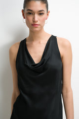 Les Asymmetric Cowl Neck Satin Top | Black