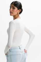 Sylvie V Neck Featherweight Top | White | Modal-Silk