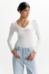 Sylvie V Neck Featherweight Top | White | Modal-Silk