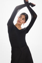 Sylvie V Neck Featherweight Top | Black | Modal-Silk