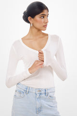 Sylvie V Neck Featherweight Top | White | Modal-Silk