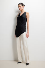 Les Asymmetric Cowl Neck Satin Top | Black