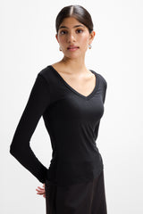 Sylvie V Neck Featherweight Top | Black | Modal-Silk