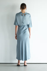 Genevieve Back Tie Satin Top | Dusty Blue