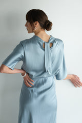 Genevieve Back Tie Satin Top | Dusty Blue