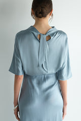 Genevieve Back Tie Satin Top | Dusty Blue