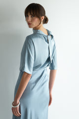 Genevieve Back Tie Satin Top | Dusty Blue