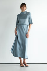 Genevieve Back Tie Satin Top | Dusty Blue