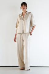 Nora Drawstring Satin Pants | Light Beige