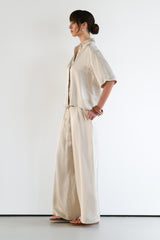 Nora Drawstring Satin Pants | Light Beige