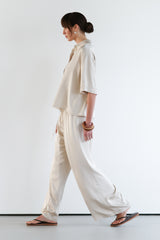 Nora Drawstring Satin Pants | Light Beige
