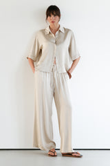 Nora Drawstring Satin Pants | Light Beige