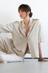 Rhea Satin Shirt | Light Beige