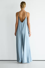 Audrey Satin Jumpsuit | Dusty Blue